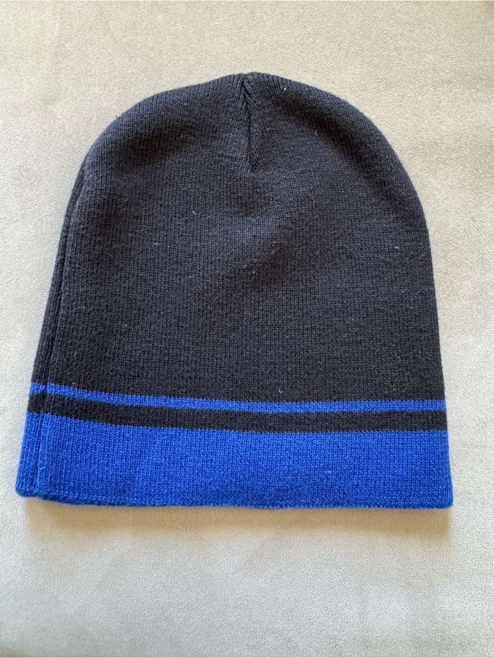 Black Beanie with Blue Stripe